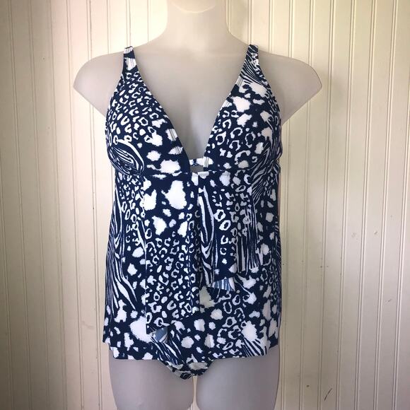 BEYOND CONTROL Retail $147 Blue Animal Haven Tankini High Waist Bottom Size 12 - Picture 1 of 7